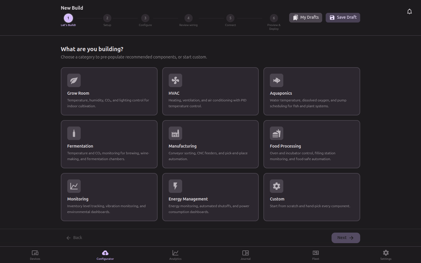 Visual drag-and-drop flow configurator for building automation pipelines
