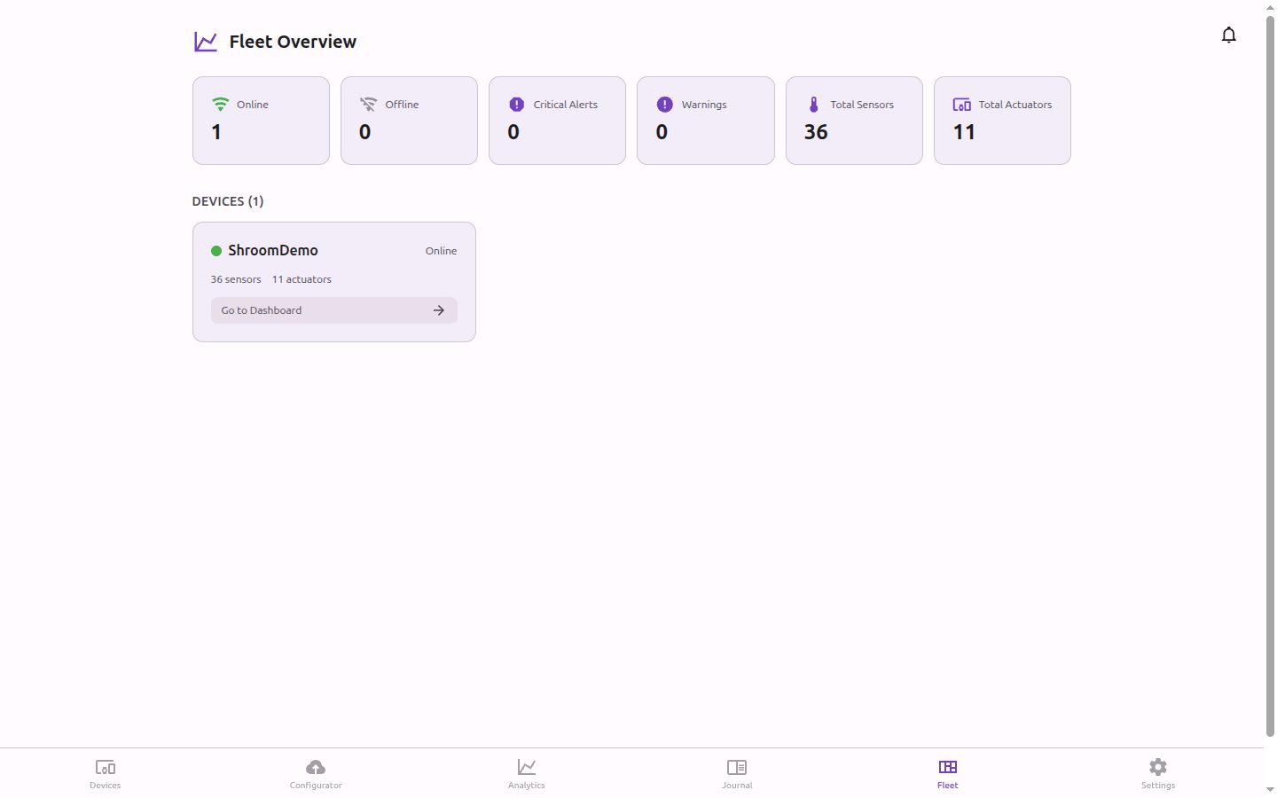 Fleet management overview showing device health and deployment status across controllers
