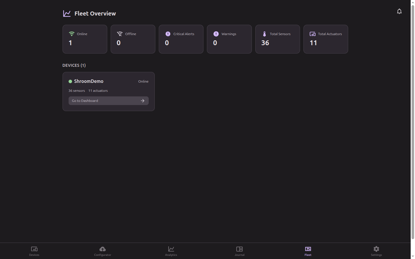 Fleet management overview showing device health and deployment status across controllers